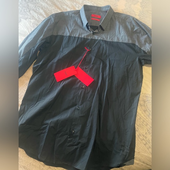 Hugo Boss Erhart Two Tone Shirt Sz L - Picture 9 of 10